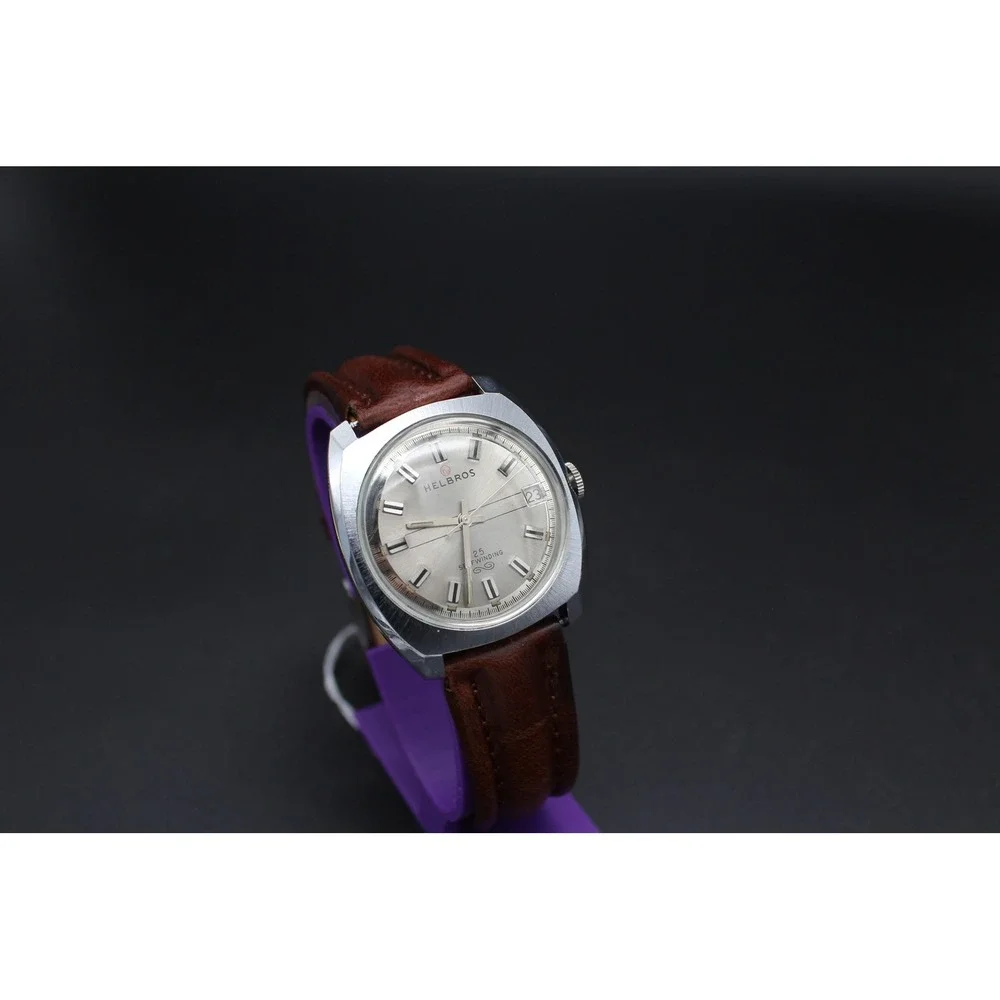 Vintage Helbros 25 Jewel Automatic Date Swiss Watch Serviced Runs Great